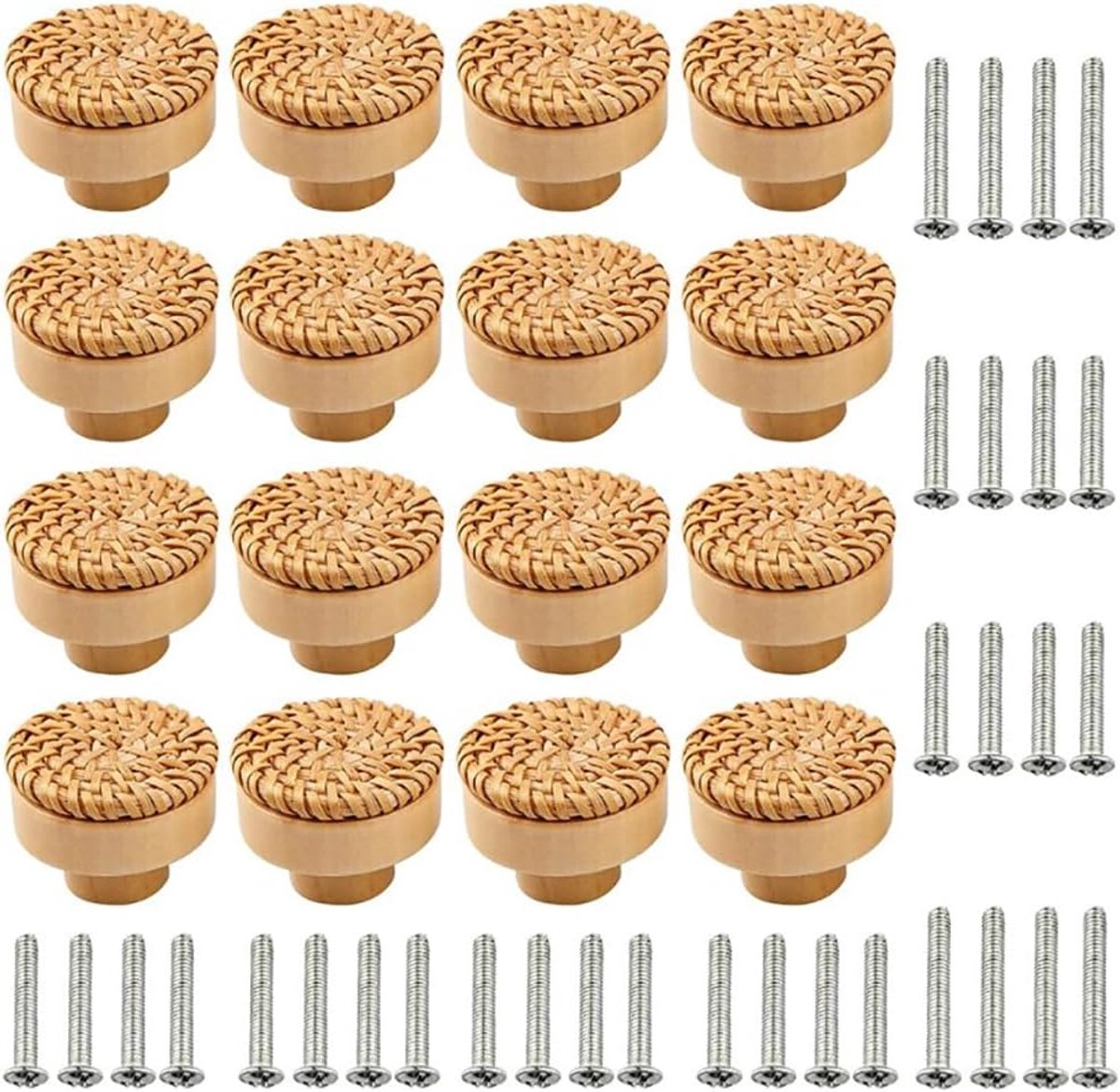 Meubelgrepen van rotan hout, 16 stuks, met schroeven, 25 mm/30 mm, voor meubels, kasten, laden, woonkamer, 40 mm
