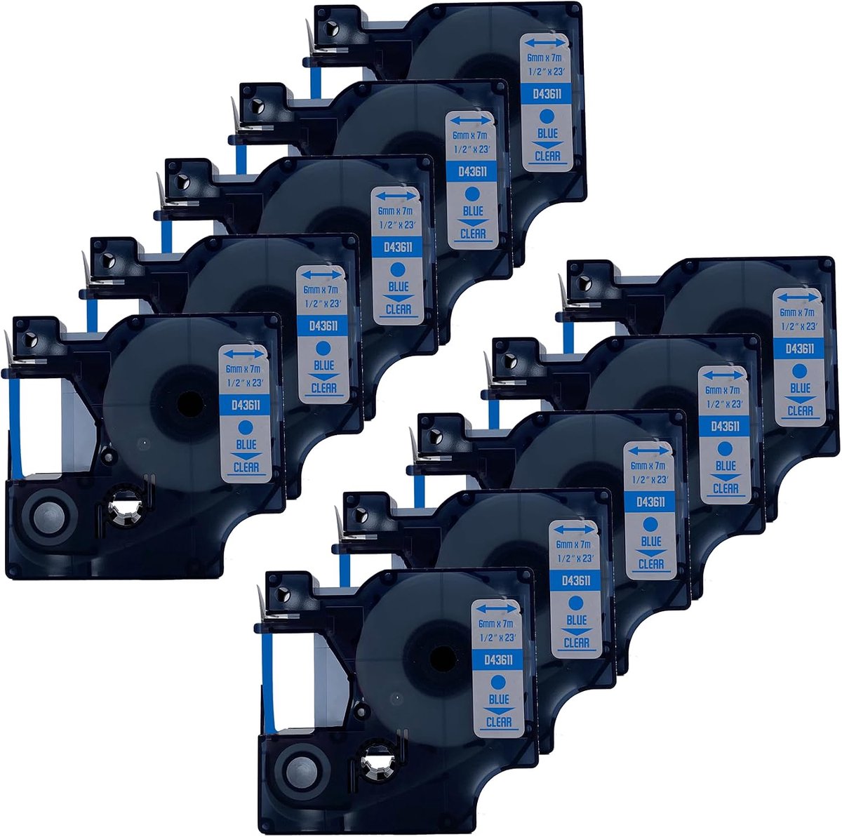 Label tape 6mm x 7m - Blauw op transparant - Permanent hechtend - Geschikt voor Dymo - SnelShoppen