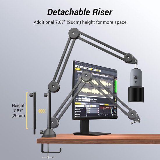 Yeti Microfoon Boom Arm, Tonor Microfono Stand Desk met High Riser voor Shure Rode Razer Elgato, volledig verstelbaar perfect voor podcasts, streaming, gaming, thuiskantoor, opname T50 — afbeelding 2