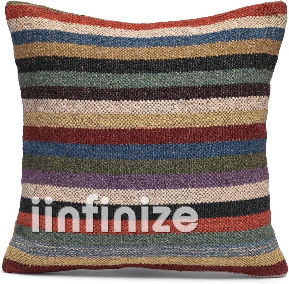 Kussensloop 45 x 45 cm - Authentieke Kelim - Wol-Jute - Luxe geometrisch design voor woonkamer - SnelShoppen