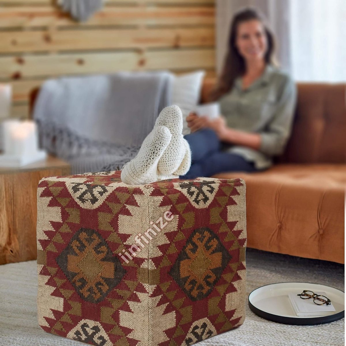 Ottoman pouf hoes 18x18 inch - handgeweven kilim - multi kleur - stijlvol voetensteuntje - SnelShoppen