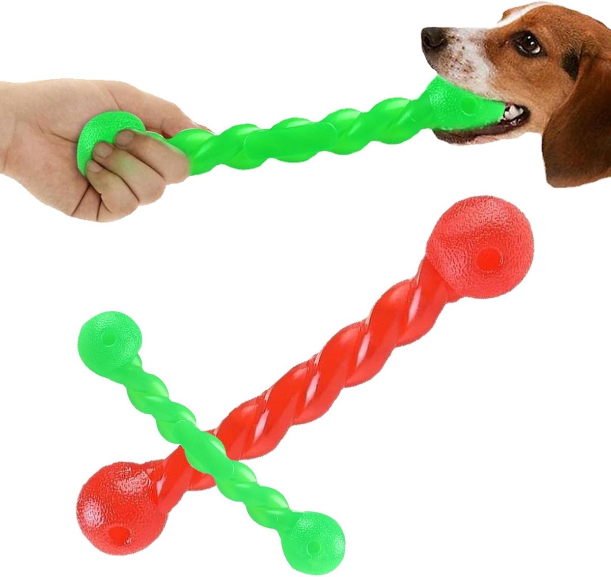 2 stuks hondenspeelgoed voor tanden, TPR-rubber spiraal, kauwbotten, niet giftig, kauwspeelgoed hond voor het reinigen van tanden, hondenspeelgoed voor honden interactief, rubberen spiraal, kauwbotten