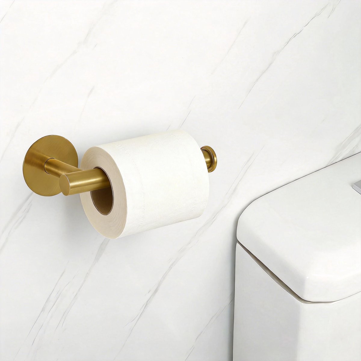 Toiletpapierhouder zelfklevend - roestvrij staal - goudkleurig - zonder boren voor badkamer - SnelShoppen