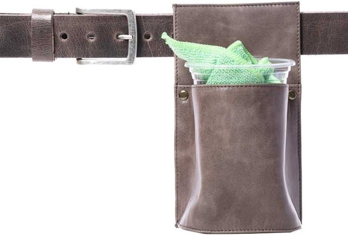 Polijstdoek holster - met plastic beker - leer - voor sleutels en kaarten - SnelShoppen