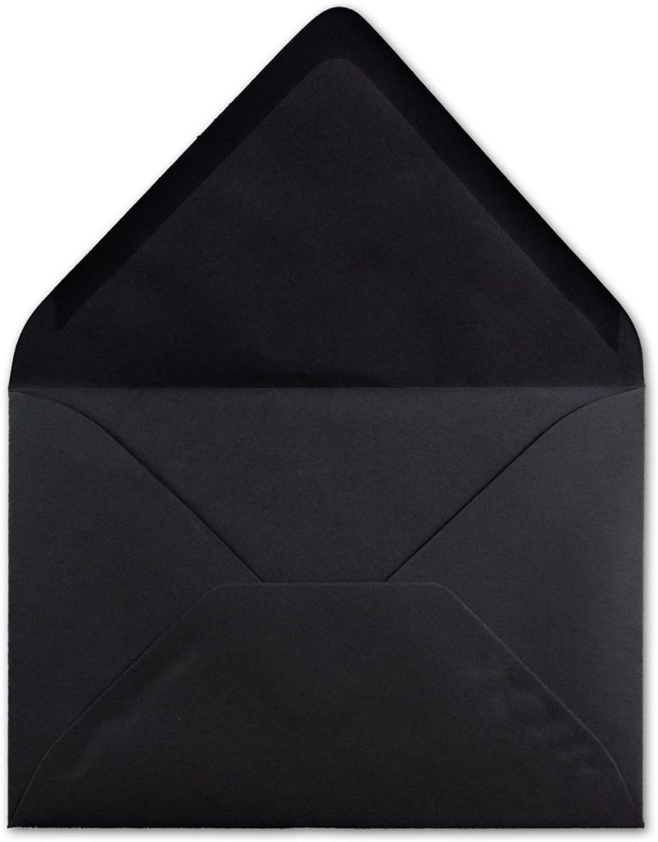 25 DIN C6 enveloppen zwart - 11,4 x 16,2 cm - 120 g/m² natte plakrand briefhoezen zonder venster, voor uitnodigingen van je glüxx-agent