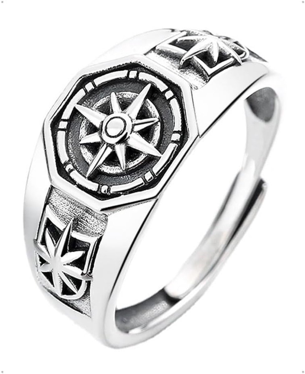 Fidgetring verstelbaar zilver - zwarte bergringen - vintage retro stijl - perfecte fidgetring voor mannen - SnelShoppen