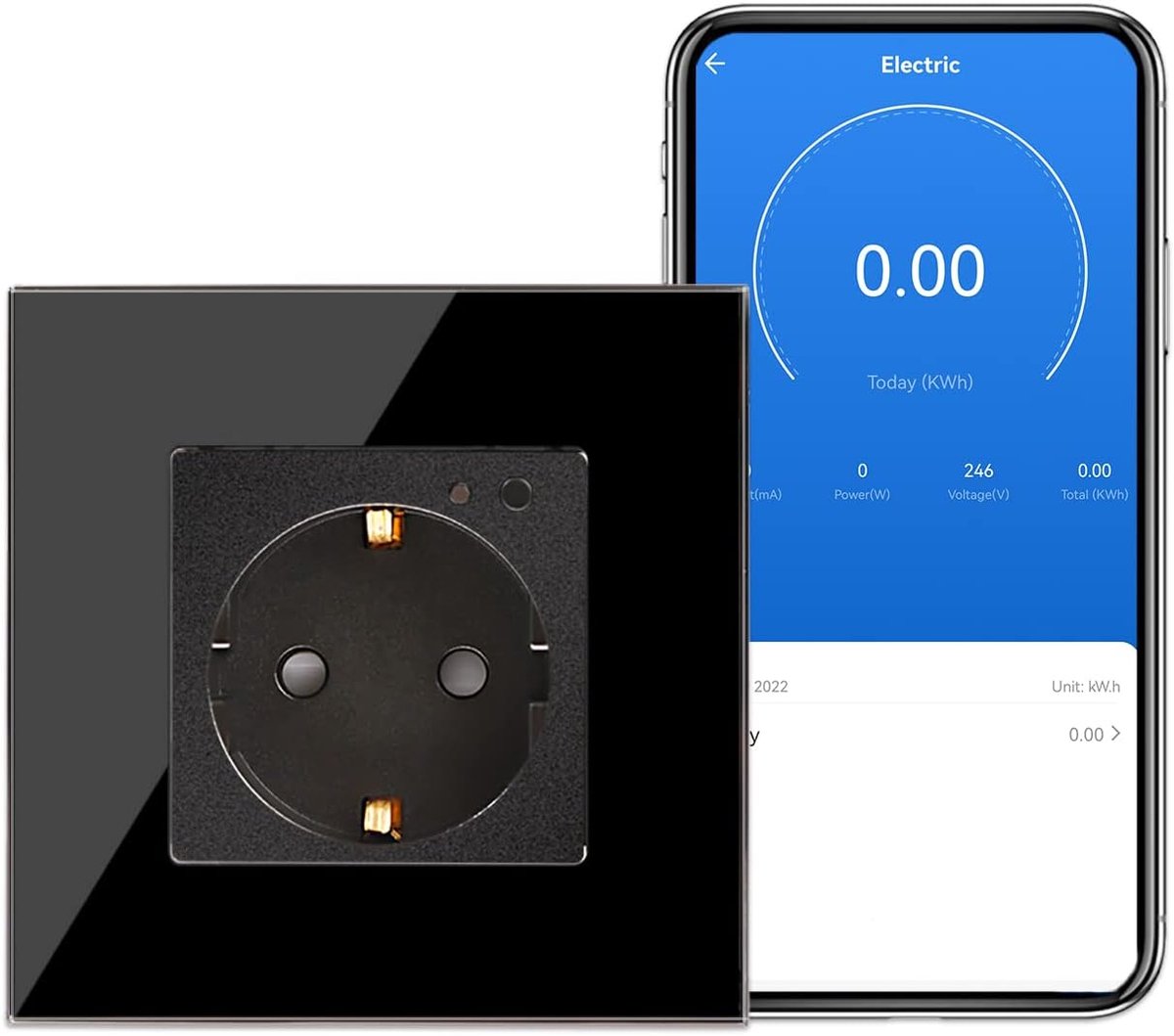 Slimme Wandcontactdoos met Huidige Meting 16 Amp - Zwart - Werkt met Alexa en Google Assistent - SnelShoppen