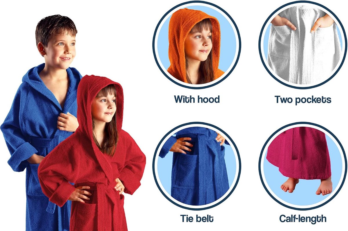 Kinderbadjas voor jongens en meisjes - 100% katoen badstof - Met capuchon - Perfect voor na het bad - SnelShoppen