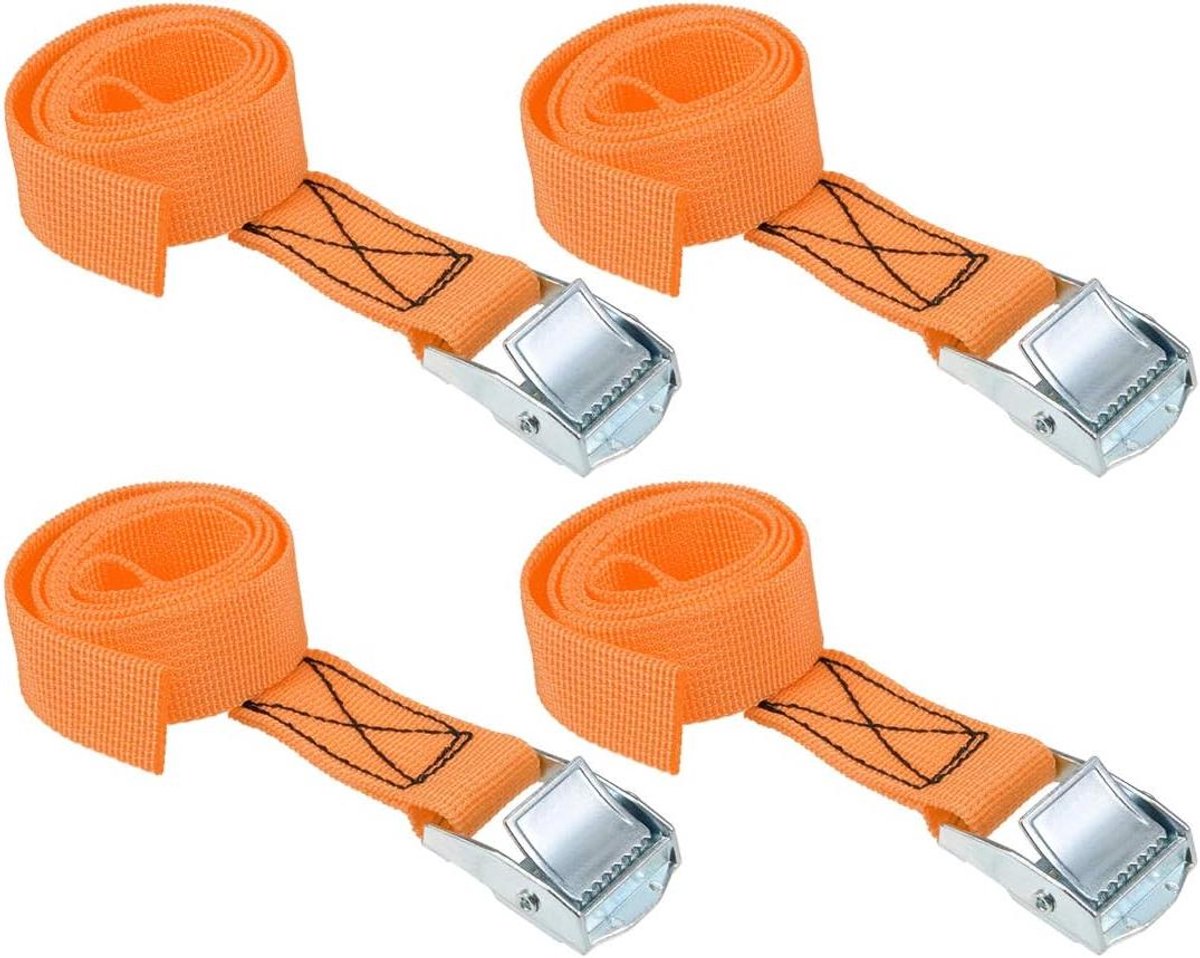 Spanband met Gesp - Sjorband Vastzetband - Bagage Vervoeren - Snelle Ontgrendeling - 4 Stuks 0.5m x 25mm - Blauw Oranje