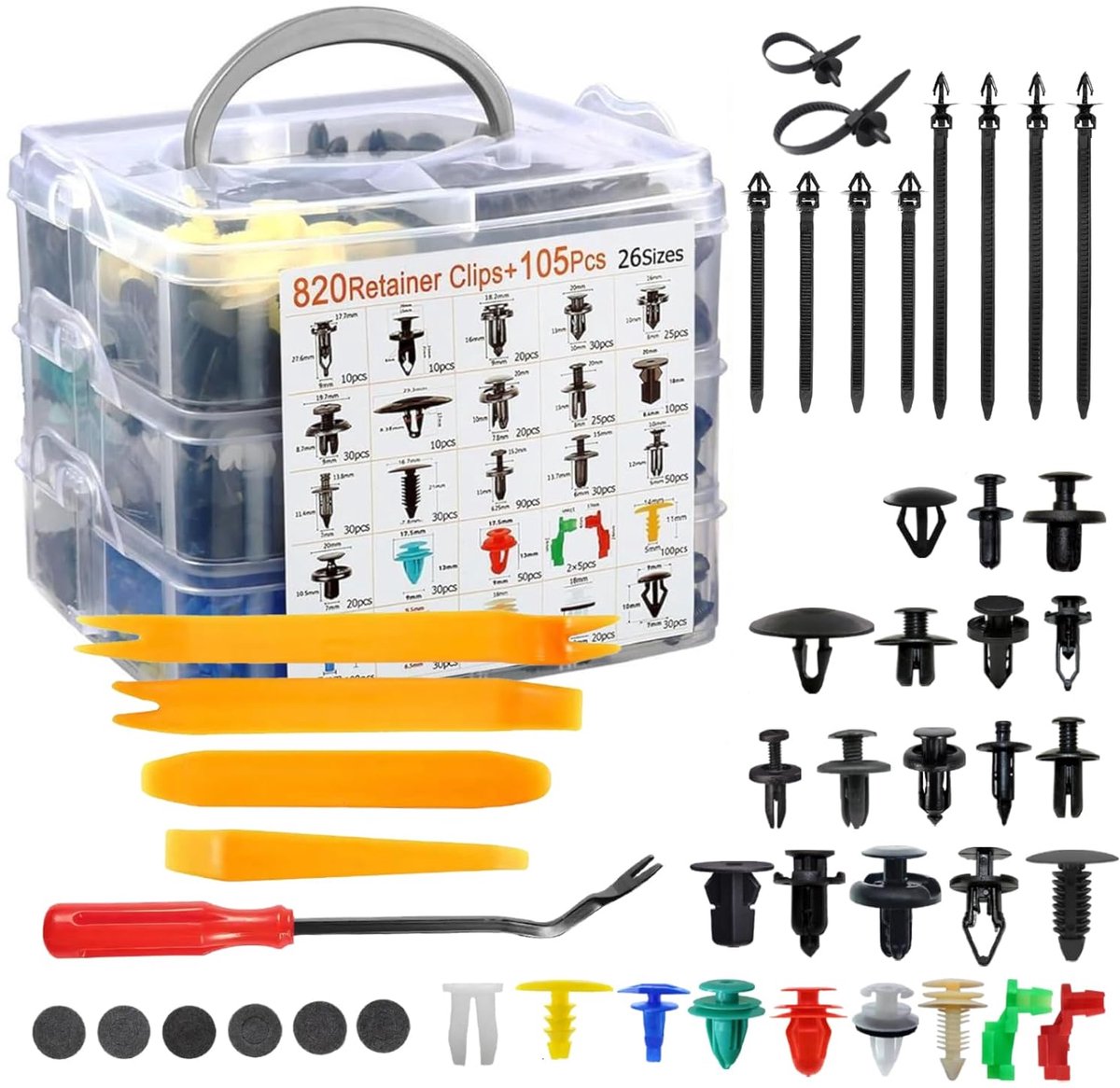 Autobevestigingsclips 925 stuks - 26 soorten universele clips - compleet met demontagegereedschap - SnelShoppen