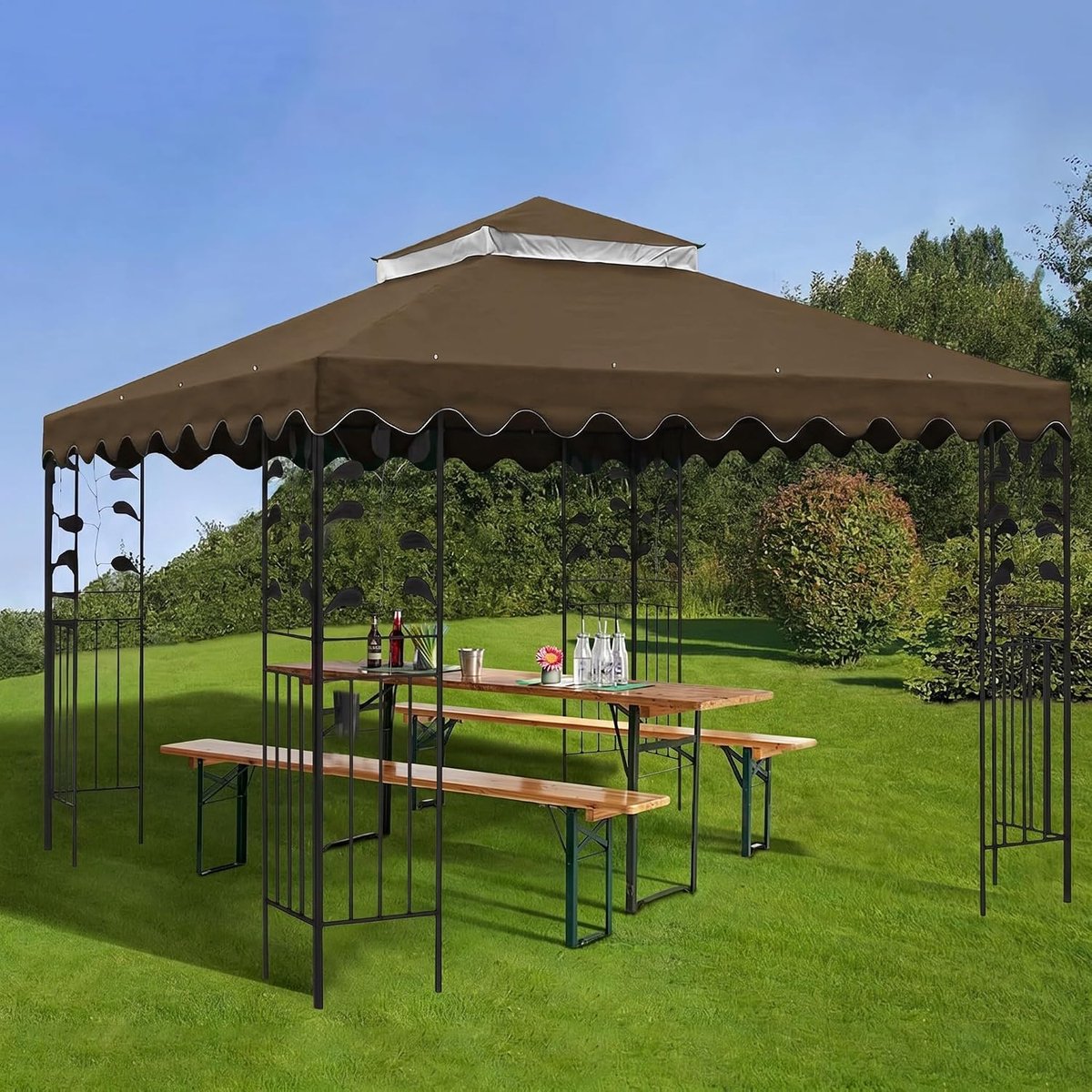 Tuinhuis vervangend dak 3 x 3 m - ademend, UV-bestendig - waterdichte dubbele dakconstructie - ideaal voor gazebos - SnelShoppen