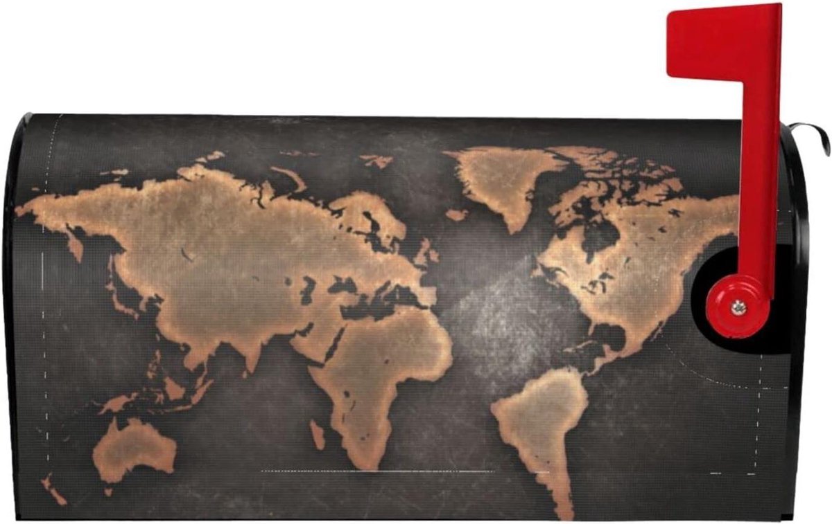 Mailbox Cover - Briefdecoratie Brievenbushoes - Tuindecoratie - Magnetische Bevestiging - 52.5 x 45.7 cm - Roest Wereldkaart