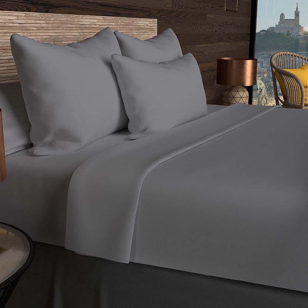 Fitted sheet 140 x 190 cm - grijs katoen - 30 cm hoek - ademend en comfortabel - SnelShoppen