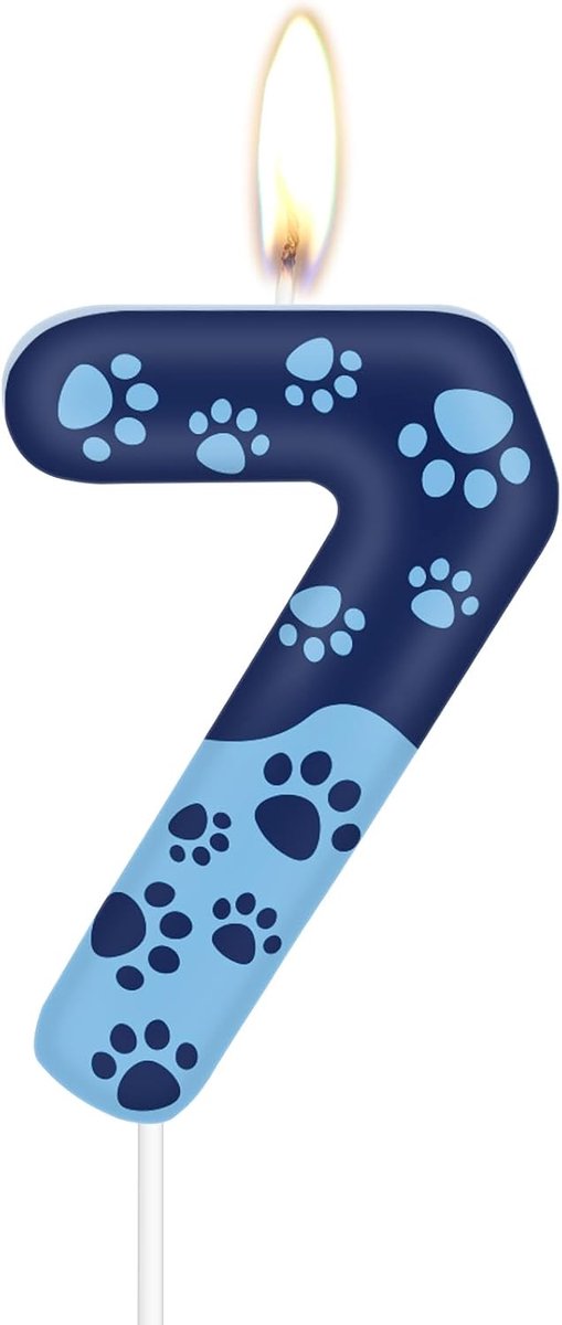 Verjaardagskaars Nummer 7 - Taartdecoratie Kaars - Feestversiering - Hondenpoot Vorm - 11 cm - Blauw