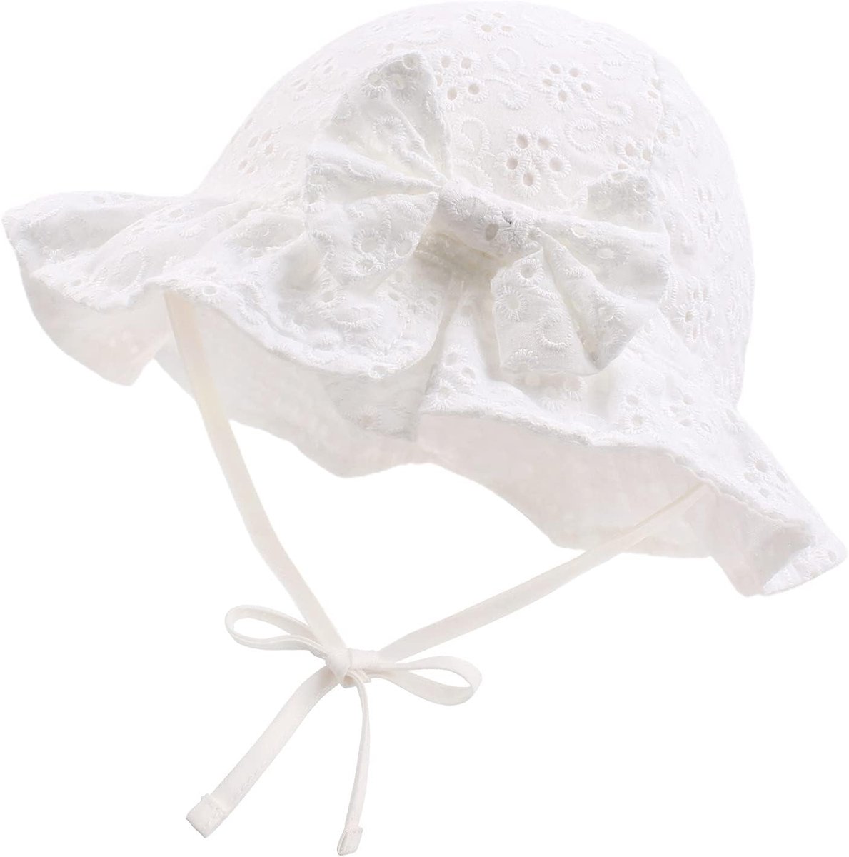 Zomermuts voor baby meisjes 0-3 maanden - katoen - witte kant strik - bescherming tegen de zon - SnelShoppen