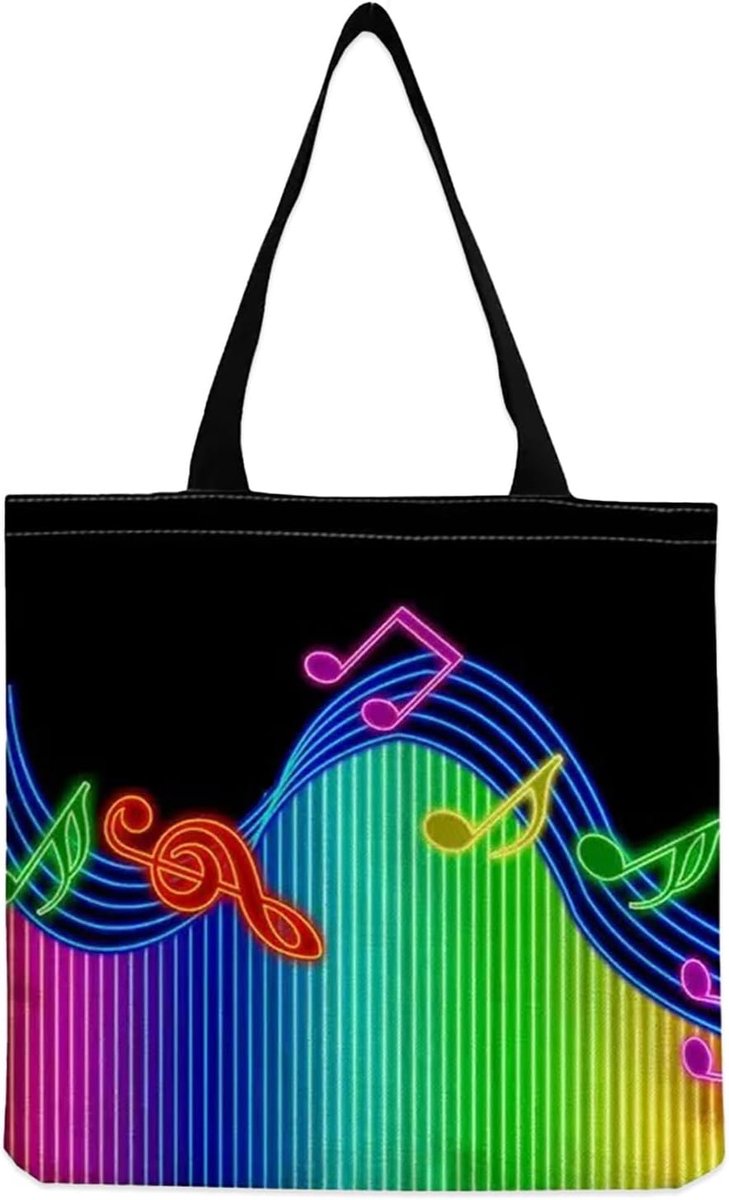 Herbruikbare boodschappentas - trendy muzieknoten canvas - zwart - perfect als schoudertas - SnelShoppen