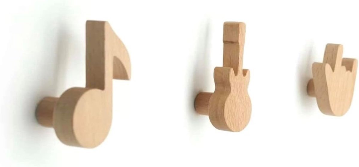Kinderkapstok set van 3 - Houten muzieknoot ontwerp - Veilig en creatief - Perfect voor kinderkamer - SnelShoppen