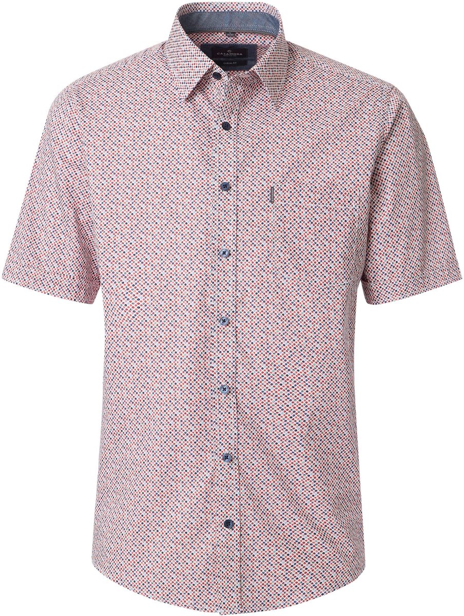 CASA MODA Sport casual fit overhemd - korte mouw - popeline - wit - rood - blauw dessin