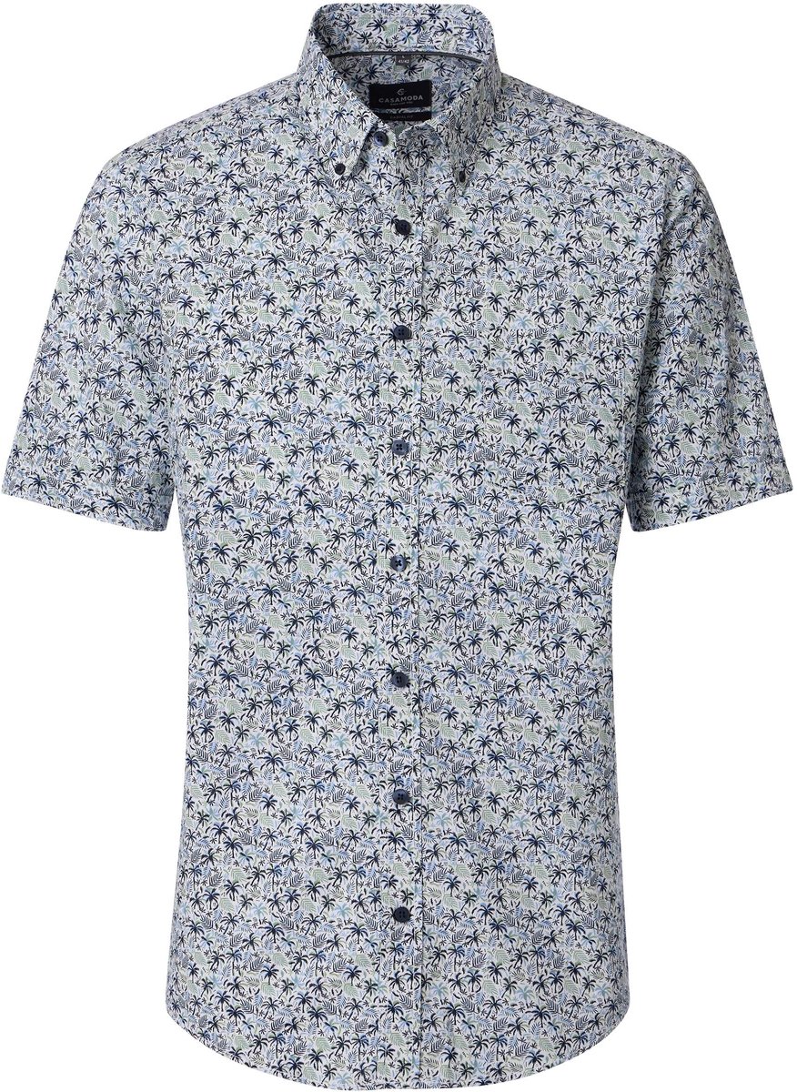CASA MODA Sport casual fit overhemd - korte mouw - popeline - wit - blauw - groen dessin