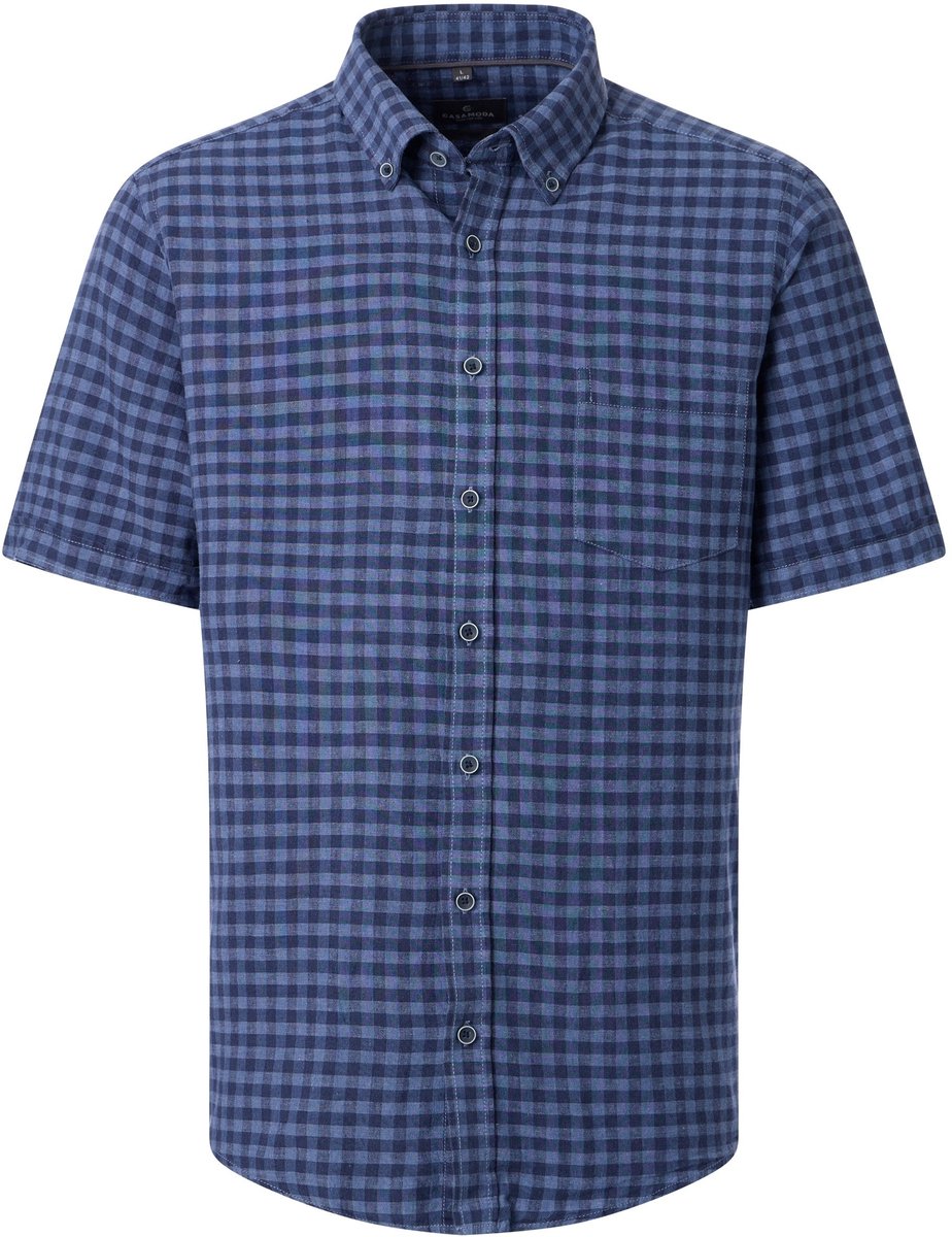 CASA MODA Sport casual fit overhemd - korte mouw - structuur - donkerblauw - blauw geruit