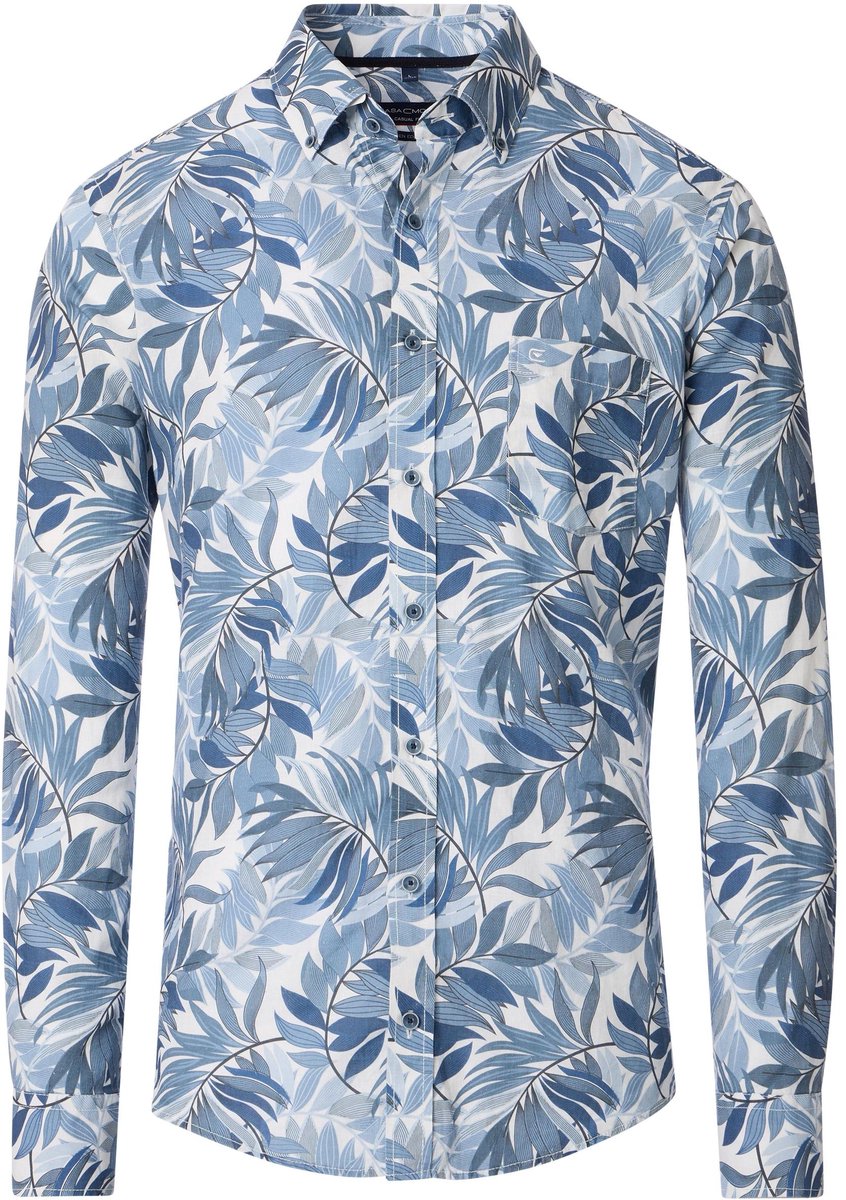 CASA MODA Sport casual fit overhemd - popeline - blauw - wit dessin