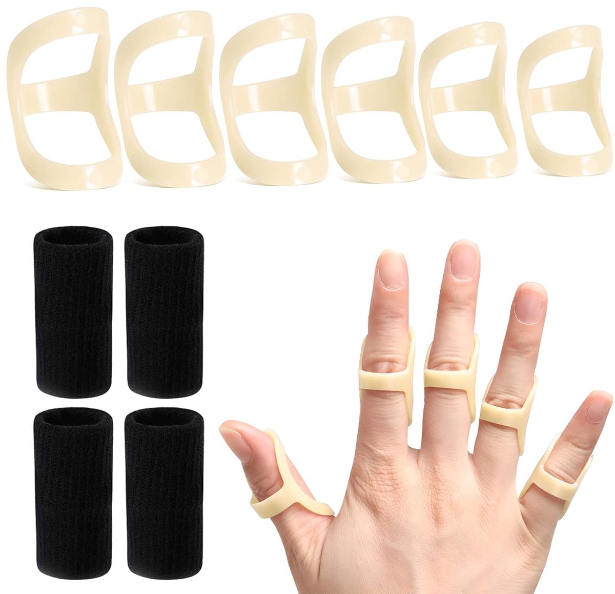 Set van 10 ovale vingerspalken en -beschermers (maten 4, 5, 6, 7, 8, 9) | 6 progressieve triggerfingerspalken en 4 vingerbeschermers, ovale vingersteunen voor duim/middelvinger/ringvinger/wijsvinger/pink