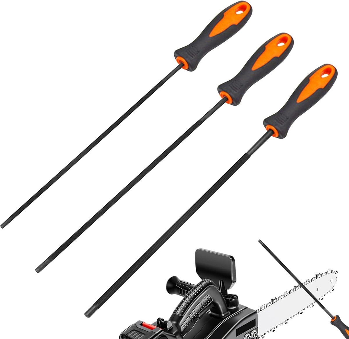 File Chainsaw 3-delig - Rond file 4mm, 4.8mm, 5.5mm - Met handvat - Ideaal voor het slijpen van kettingzagen - SnelShoppen