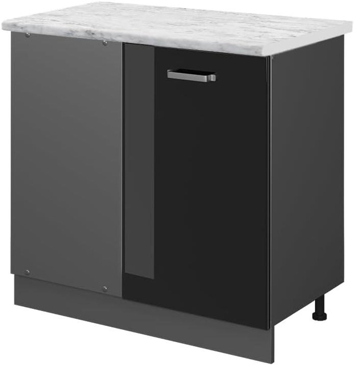 Hoekkast Keuken - Keukenonderkast Hoekunit - Keuken Organiseren - Flexibel Indeeldbaar - 86x86 cm - Zwart hoogglans