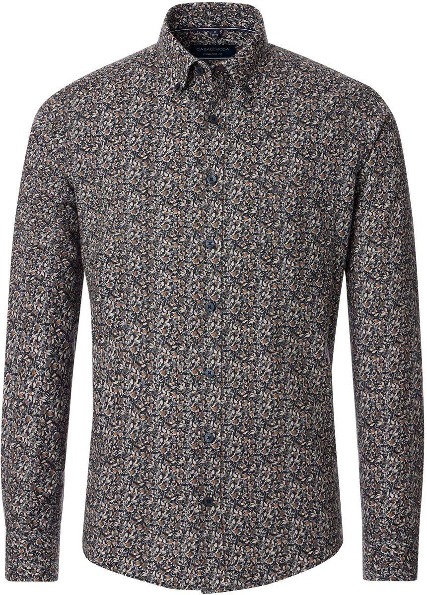 CASA MODA Sport comfort fit overhemd - twill - donkerblauw - grijs - beige en bruin dessin
