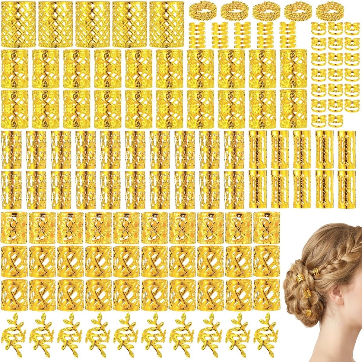 Vlechtringen - 130 stuks gouden mat eenvoudige legering haaraccessoires voor het opmaken van gevlochten kapsels