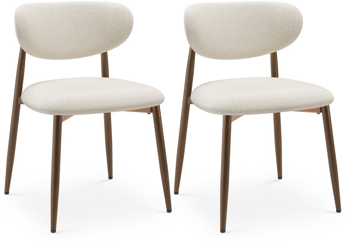COLAMY Set van 2 Eetkamerstoelen - Gestoffeerde Stoelen met Metalen Poten en Antislip Voetjes - Gebogen Rugleuning - Ideaal voor Keuken, Woonkamer en Restaurant - Beige