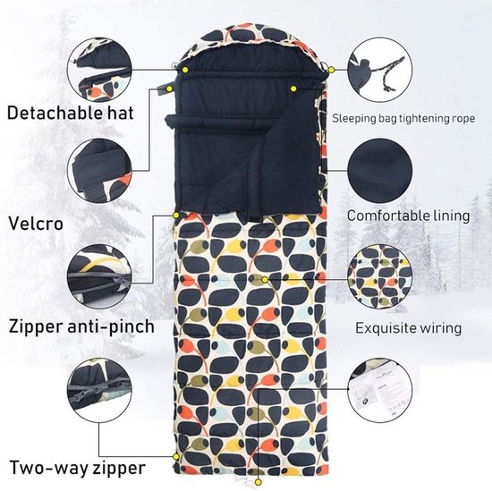 Camping Slaapzak - Envelop Slaapzak - Buiten Kamperen - Hoed met Trekkoord - 220x75 cm - Blauw van Camping — afbeelding 3