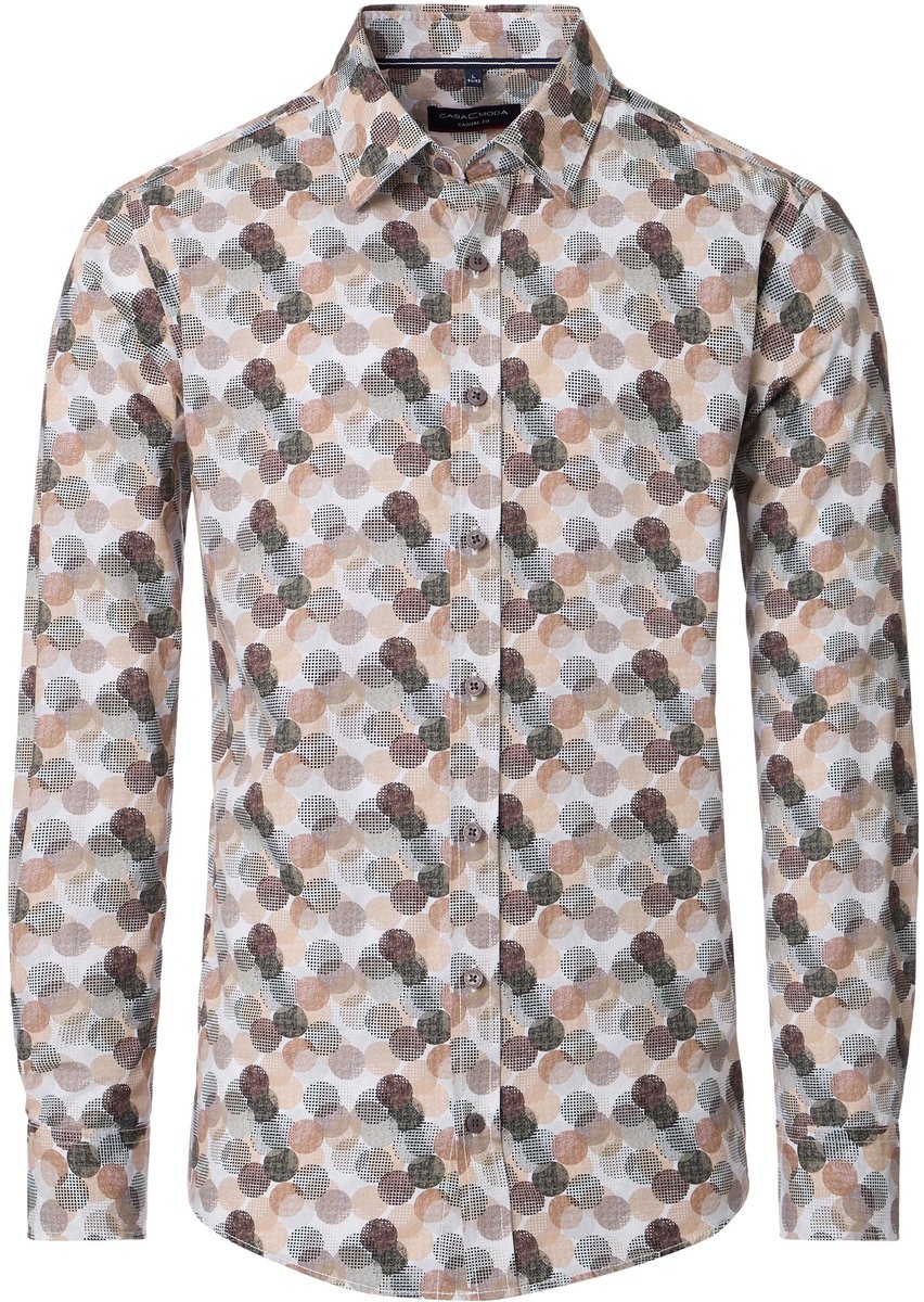 CASA MODA Sport casual fit overhemd - popeline - wit - blauw en beige dessin