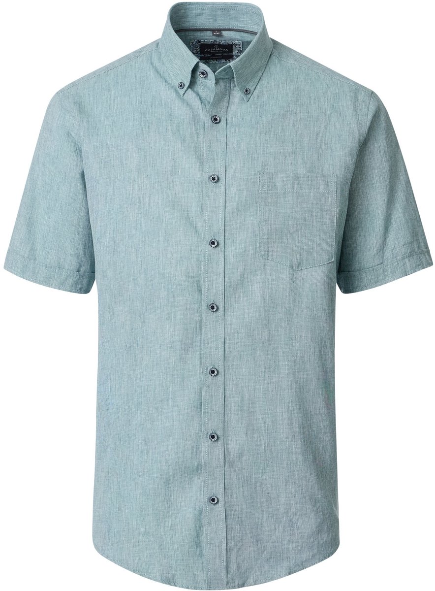 CASA MODA Sport casual fit overhemd - korte mouw - structuur - groen - wit