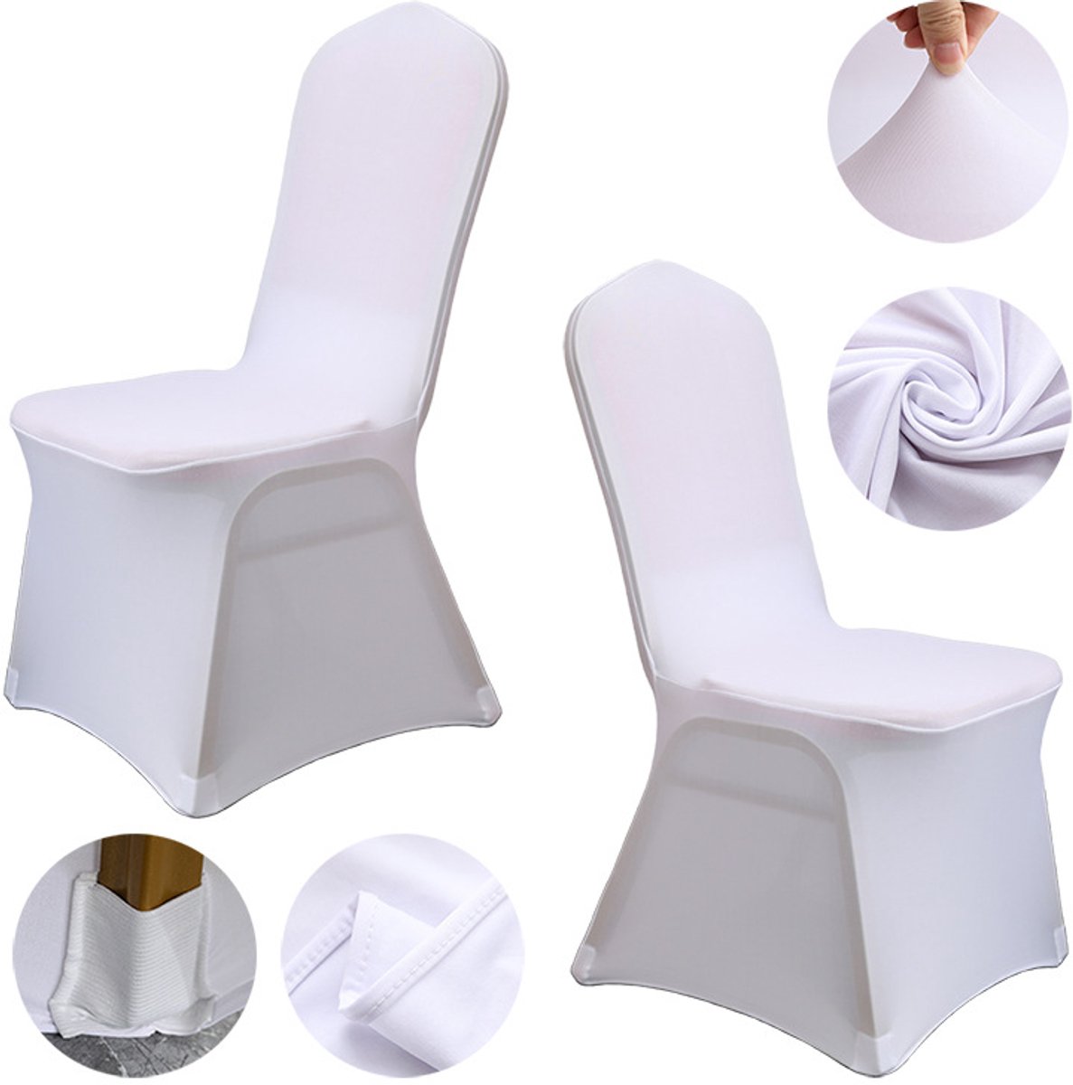 50 stuks Universele stoelhoezen Stretch stoelhoezen Stoelhoezen voor bruiloften, doopfeesten, verjaardagsfeesten Decoratie voor bruiloften, doopfeesten en verjaardagsfeesten -Wit