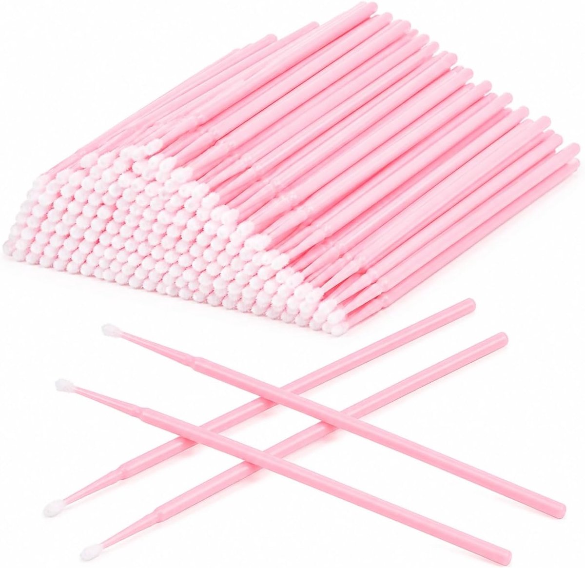 Microborstel 300 stuks - Roze micro-applicatorkwast - Gevlokte punt - Fijne oogreiniging - SnelShoppen