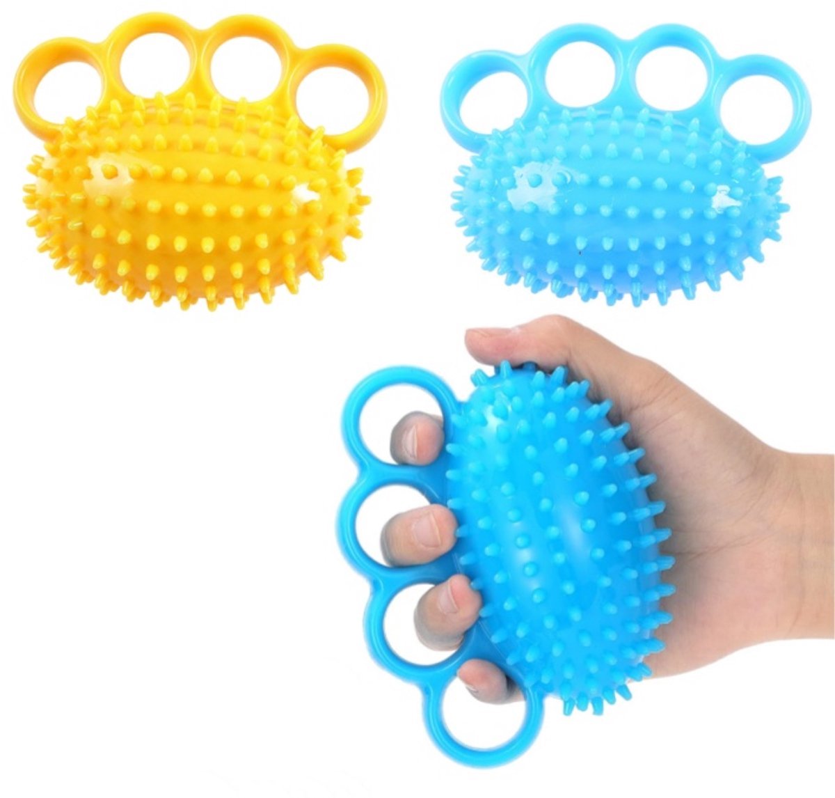 casalora 2er Set Handtrainer Ball – Fingertrainer Reha Ball – Anti Stress Ball für Erwachsene – Griffkraft Trainer für Handgelenk und FingerVerbeter grip - Verbeter flexibiliteit, Blau + Gelb