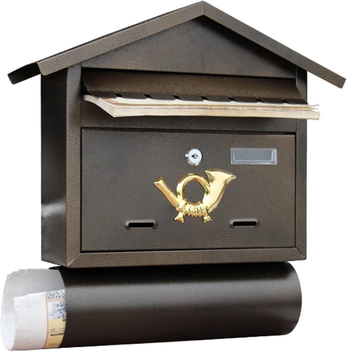 Brievenbus Wandmontage - Postbus Muur - Post Ontvangen - Afsluitbaar met Kijkvenster - 31 x 40.5 cm - Bruin