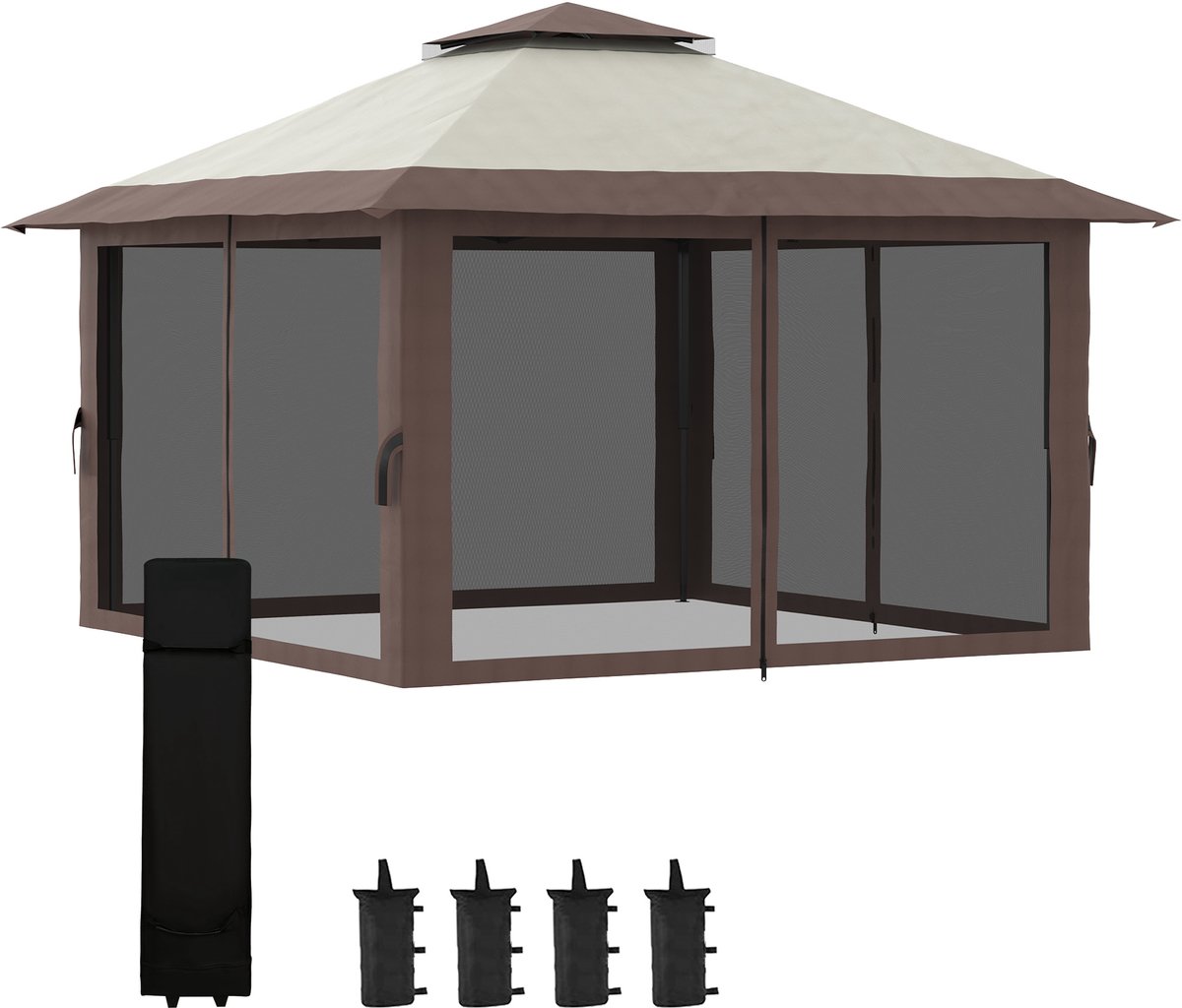 Tuinpaviljoen voor buiten – 4 × 4 meter – UV-bestendig 50, van metaal – beige