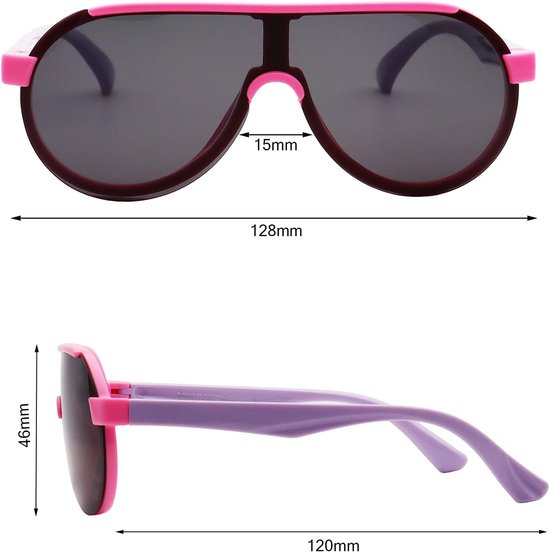 Zonnebril Kinderen - Kinderzonnebril Meisjes - Bescherming Tegen Zon - Gepolariseerde Glazen - 16.5 cm - Roze Paars — afbeelding 3