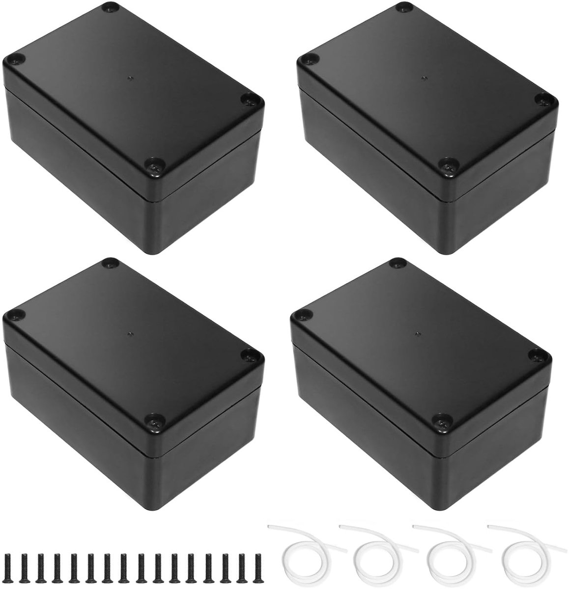 SnelShoppen - Black Junction Box Set van 4 Stuks, Waterdicht IP65, Oppervlakte Bevestigde Elektrische Aansluitdoos, Kunststof Takdoos voor Binnen- en