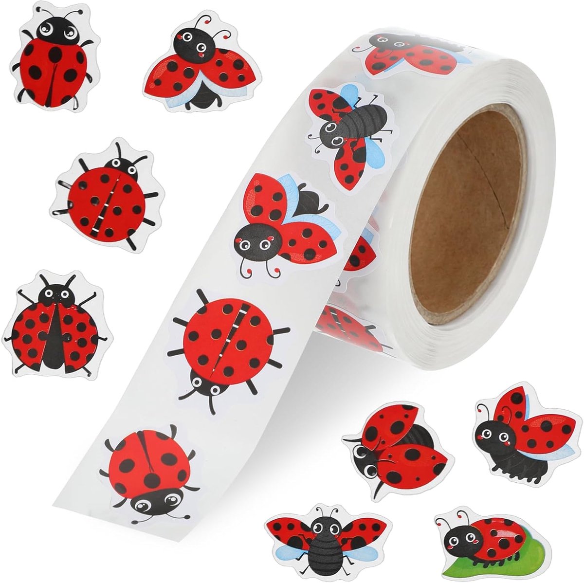 Lieveheersbeestjesstickers rol 1000 stuks - waterdichte insectenlabels - schattige cartoon ontwerpen - SnelShoppen