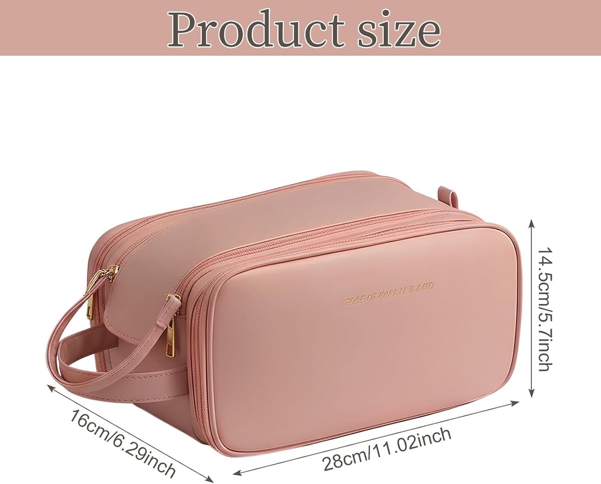 Cosmetica tas waterproof - roze - U-vormige opening met dubbele rits - multifunctioneel voor reizen - SnelShoppen