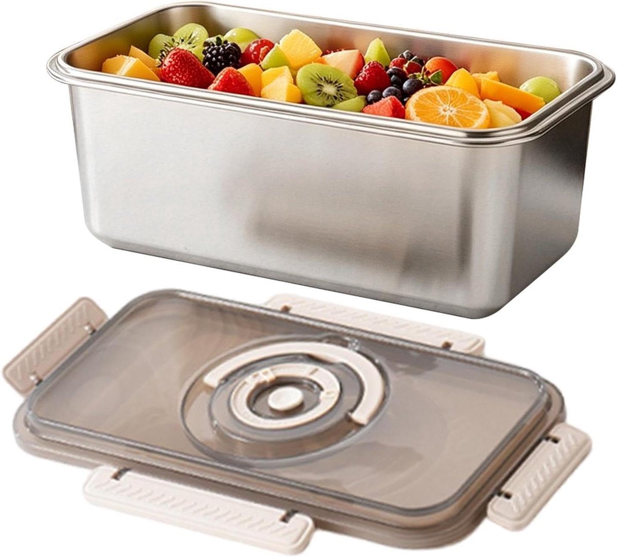Broodbewaardoos - Broodtrommel Roestvrijstaal - Brood Vers Houden - Luchtdichte Afsluiting - 35.5L x 19.8W x 14.3H cm - Zilver