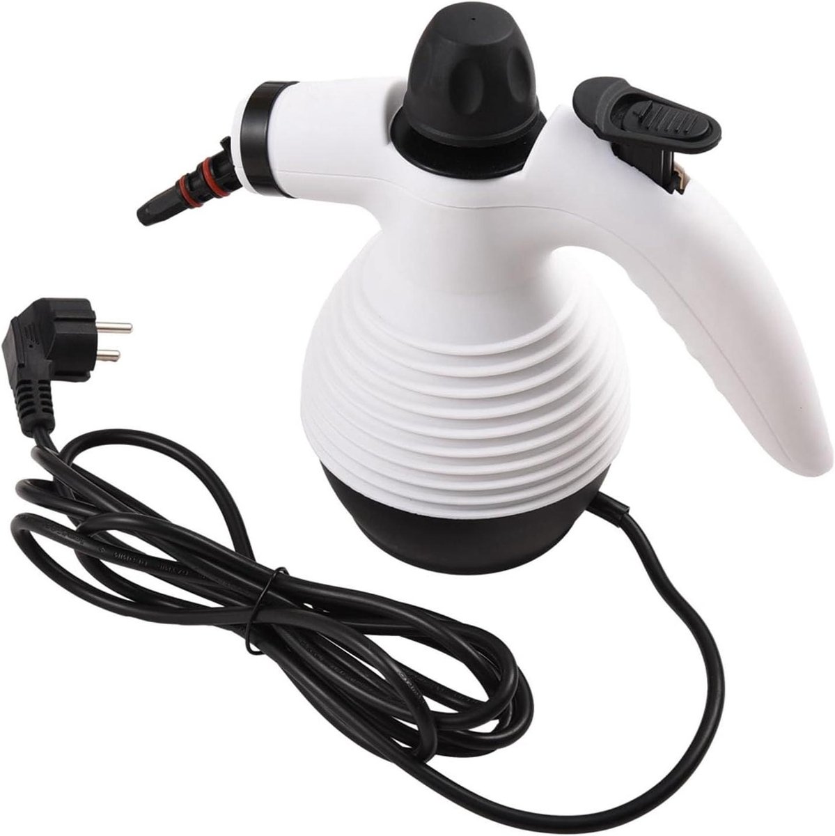 Handstoomreiniger - Stoomreiniger voor thuis - Hardnekkig vuil verwijderen - Kinderveiligheidsslot - 350 ml tank - Wit Zwart