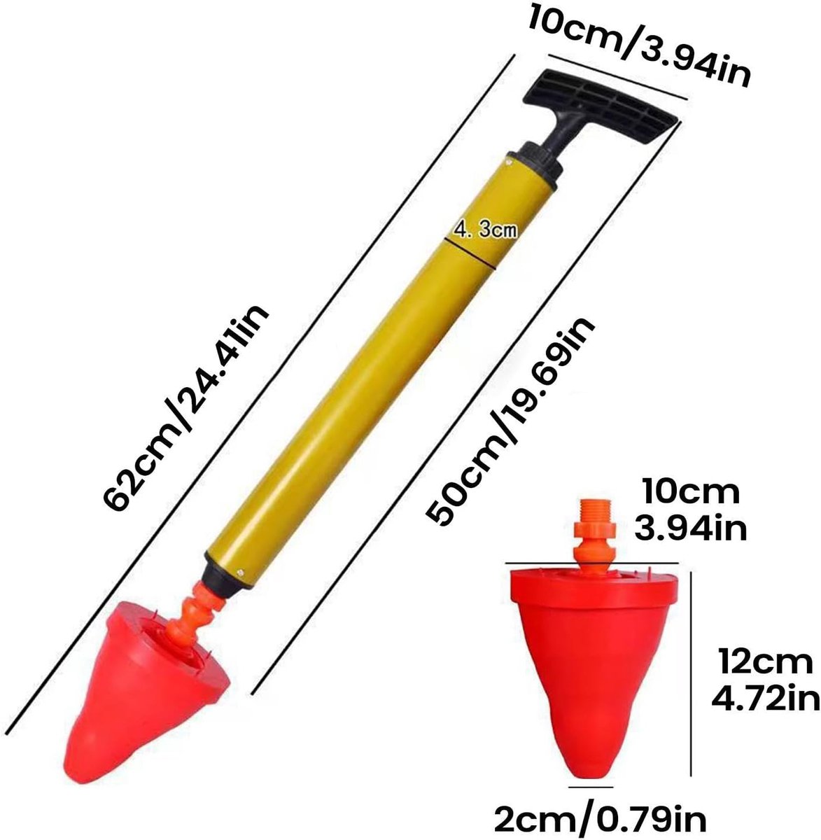 Afvoerplunjer - Ontstoppingsgereedschap Rioolreiniger - Afvoer Leegmaken - Krachtige Luchtdruk - 62 cm - Zwart