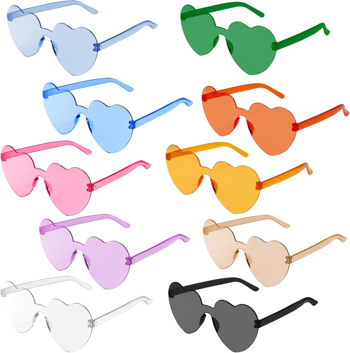 Hartvormige zonnebrillen 20 paar - kleurrijk transparant - trendy randloos - perfect voor Valentijnsdag - SnelShoppen