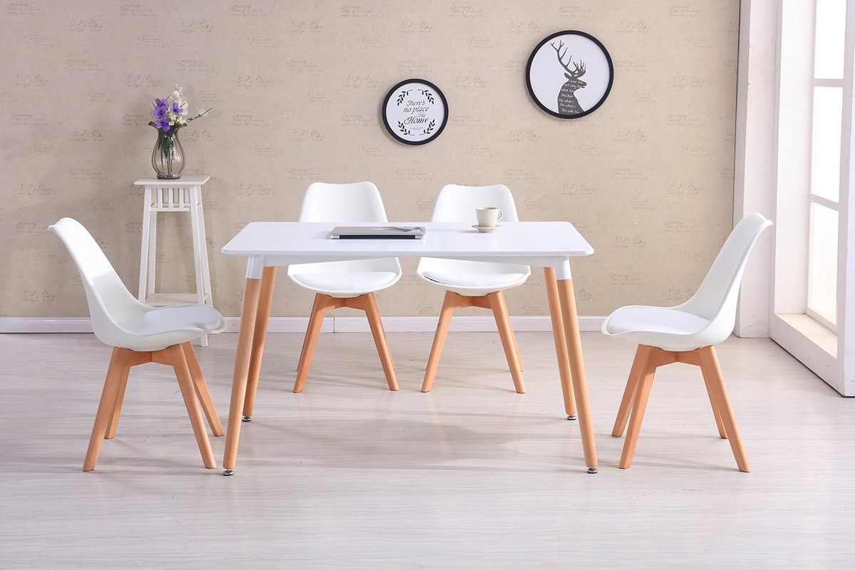 Padded stoelen en tafel set - retro design - massief hout - perfect voor kantoor of eetkamer - ShopVlot