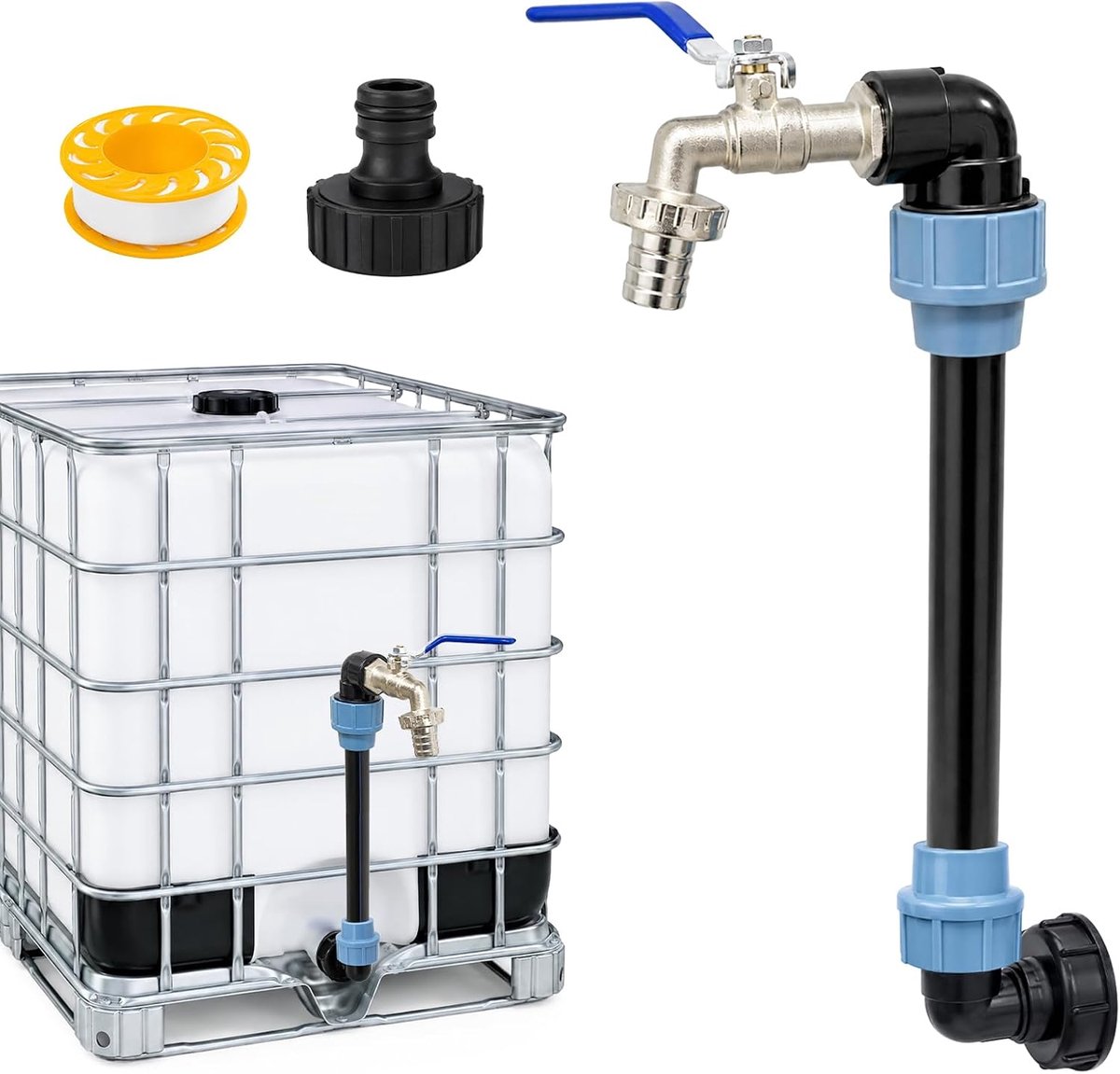 IBC-adapter 1000 liter - messing kraan - complete set voor regentank - ShopVlot