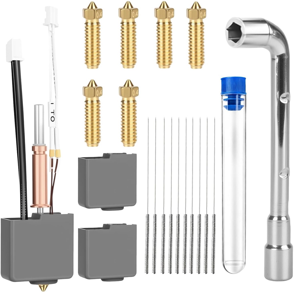 3D Hotend Kit Kobra3 - Inclusief 6 Messing Nozzles 0.4 mm - Compleet met Reinigingsnaalden en Silicone Covers - ShopVlot
